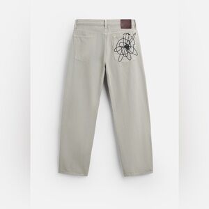 NWOT Zara Men's Beige Jeans with Black Abstract Design Sz 31